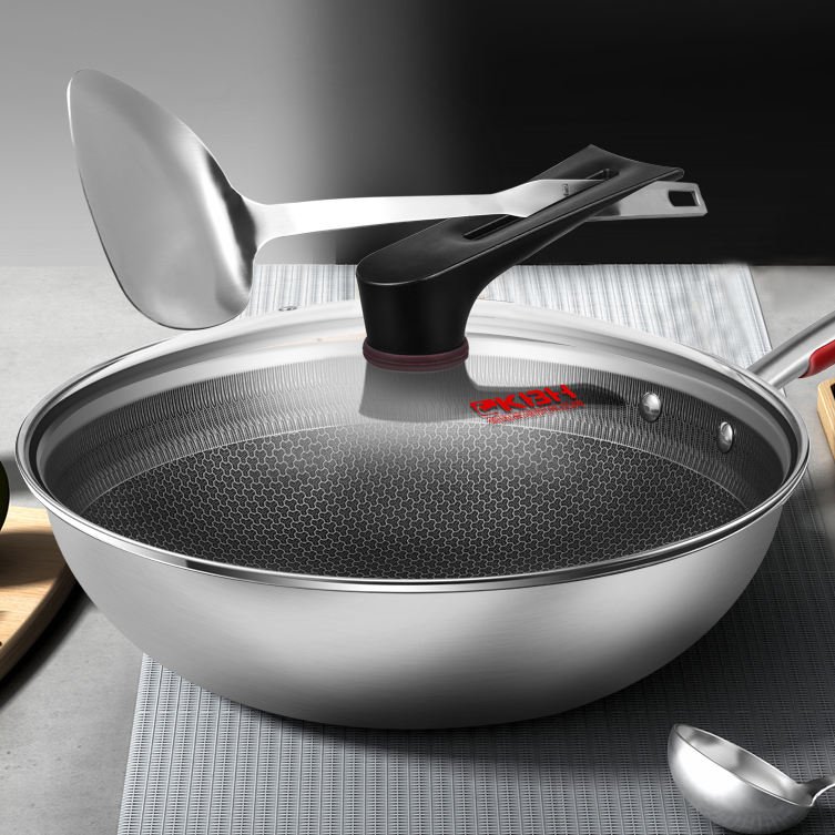 康巴赫三代 316L不锈钢炒锅32cm煤气炉电炉均可