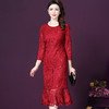 WXY-6109X新款圆领红色拜年盘花主持礼服裙 商品缩略图0