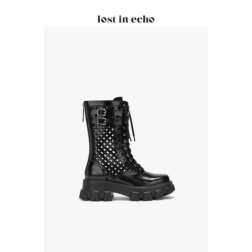 设计师女鞋lost in echo2020厚底镂空马丁靴黑色 商品图2