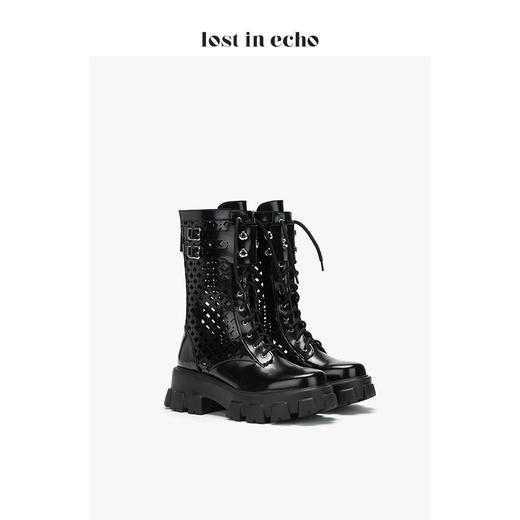 设计师女鞋lost in echo2020厚底镂空马丁靴黑色 商品图1
