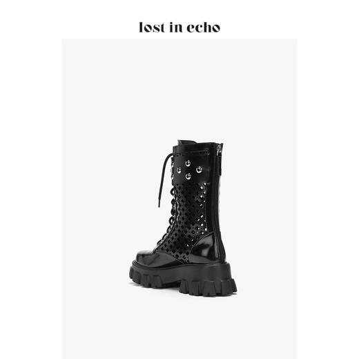 设计师女鞋lost in echo2020厚底镂空马丁靴黑色 商品图4