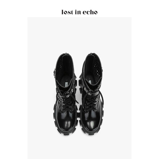 设计师女鞋lost in echo2020厚底镂空马丁靴黑色 商品图3