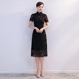TZM-330新款优雅中国风蕾丝中长款礼服连衣裙
