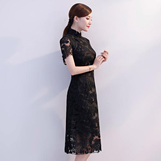 TZM-330新款优雅中国风蕾丝中长款礼服连衣裙 商品图2