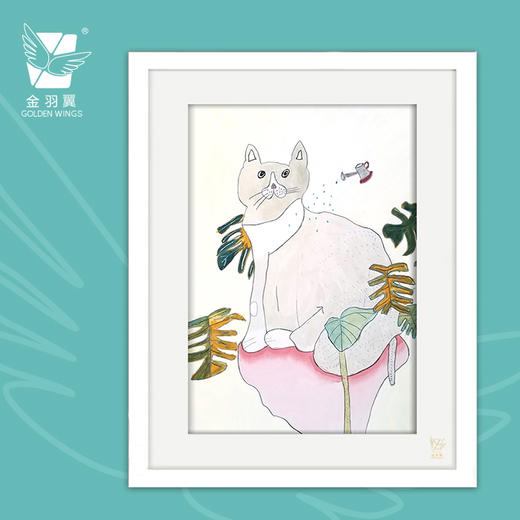 装饰画《猫咪的梦想-所有龟背竹都变成鱼排》 金羽翼残障小艺术家手绘作品 复制画/原画 商品图0
