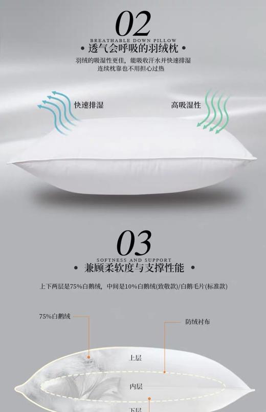 希尔顿沁芯75%白鹅绒枕 商品图0