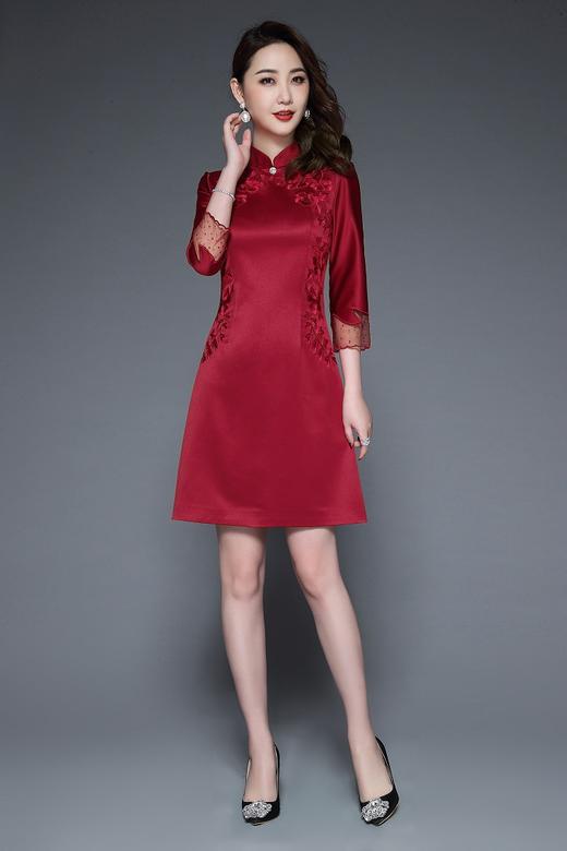 TQ-2830新款高端气质遮肚显瘦妈妈婚宴礼服A字连衣裙 商品图2
