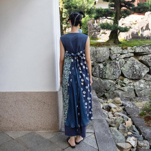 【林栖设计小店】蓝印花布系列蓝染2020夏季女装新品无袖长款两件套连衣裙 商品图1