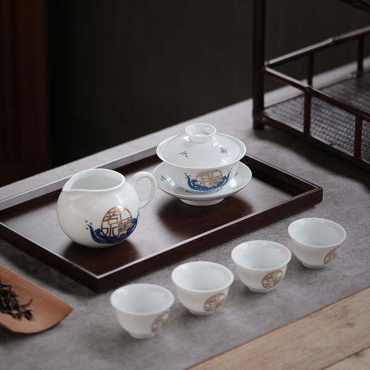 吉橙白瓷布包旅行茶具套装日式旅行快客杯便携泡茶包一壶四杯办公 商品图5