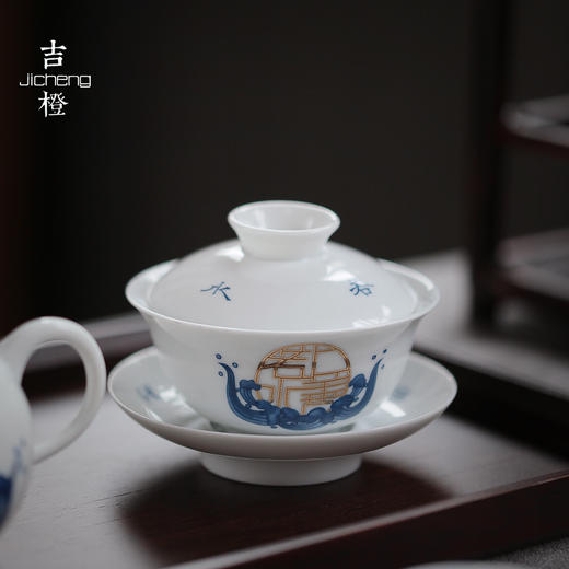 吉橙白瓷布包旅行茶具套装日式旅行快客杯便携泡茶包一壶四杯办公 商品图3