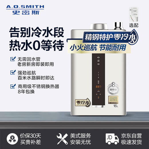 史密斯 (A.O.SMITH) 16升燃气热水器 家用 智能静音 零冷水 水箱8年包换 JSQ31-VJSX(天然气) 商品图4
