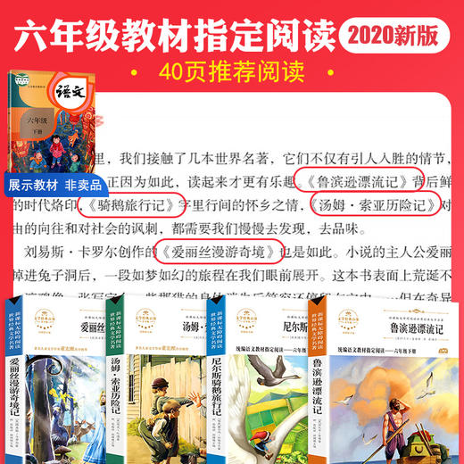 小学生六年级下（全4册）必读课外阅读书籍经典书目名著鲁滨逊漂流记正版 爱丽丝漫游奇境尼尔斯骑鹅旅行记汤姆索亚历险记鲁滨孙 商品图1