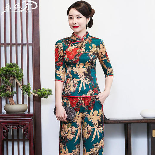 LYE-2039春季新款中式复古改良唐装两件套 商品图0