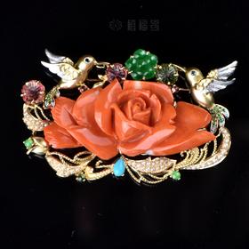 【幸福甜蜜】珊瑚蜂鸟胸针-SH1901009