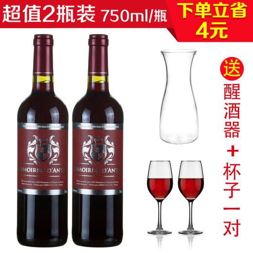 法国爱之徽章干红750ml/2瓶（送一只醒酒器+一对杯子） 商品图0