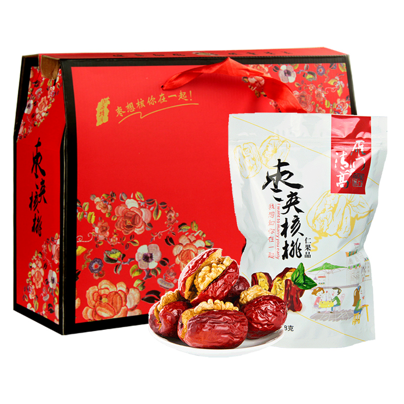 【清高食坊】雁门清高红枣夹核桃礼盒新疆和田大枣加核桃无核大枣774g