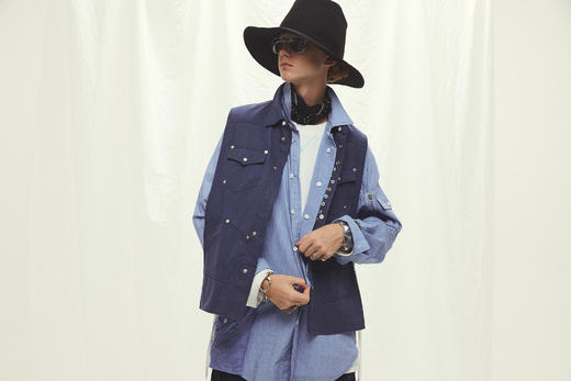 UMAMIISM UM19AW-2001 正反三穿马甲西部衬衫-深蓝 商品图3