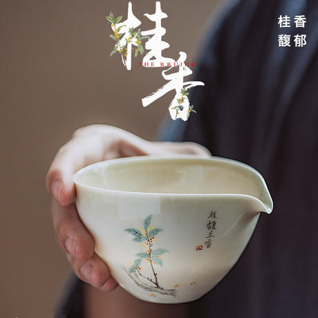 「景德镇手工手绘桂花茶壶茶具」青灰釉宋代美学球孔小茶壶 品茗杯 复古干泡盘 三才盖碗 家用陶瓷茶具 商品图7