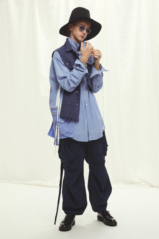 UMAMIISM UM19AW-2001 正反三穿马甲西部衬衫-深蓝 商品图0