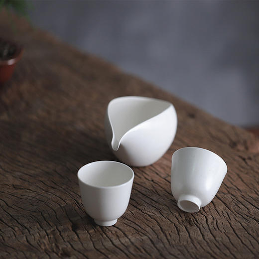 「景德镇全手工禅寂日式官帽茶壶茶杯」素雅白陶志野釉球孔陶瓷茶壶 主人杯 公道杯 商品图6