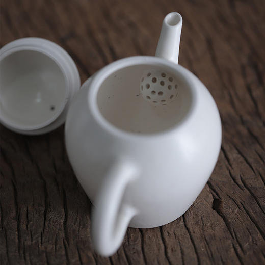 「景德镇全手工禅寂日式官帽茶壶茶杯」素雅白陶志野釉球孔陶瓷茶壶 主人杯 公道杯 商品图2