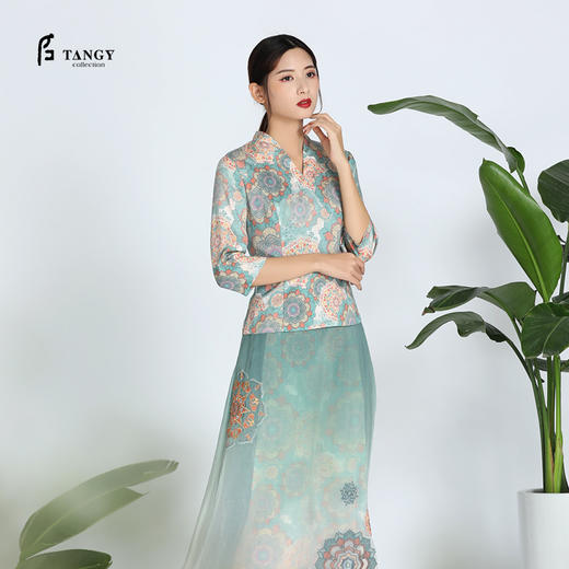 TANGY Collection天意真丝印花中式上衣 商品图1