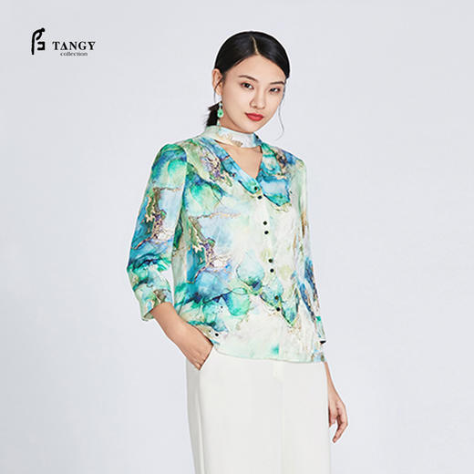 TANGY Collection天意真丝提花印花上衣 商品图2