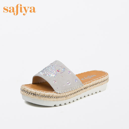 商场同款 | Safiya/索菲娅羊反绒一字拖女中跟拖鞋女SF82110355 商品图0