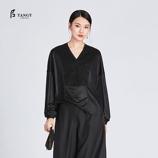 TANGY Collection天意莨绸拼接大脚裤 商品图1