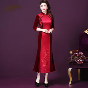 WXY-6508W新款中国风复古礼服金丝绒修身旗袍裙