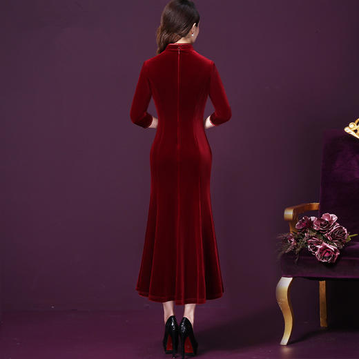 WXY-6508W新款中国风复古礼服金丝绒修身旗袍裙 商品图2