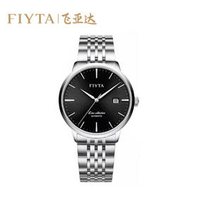 飞亚达(FIYTA)手表GA801001.WBW达风致系列超薄自动休闲防水商务机械精钢真皮男表 黑盘钢带