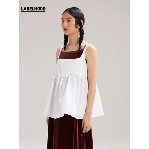 MARCHEN白色背心式褶皱吊带短上衣女 LABELHOOD/蕾虎 MA19SST50 商品图1