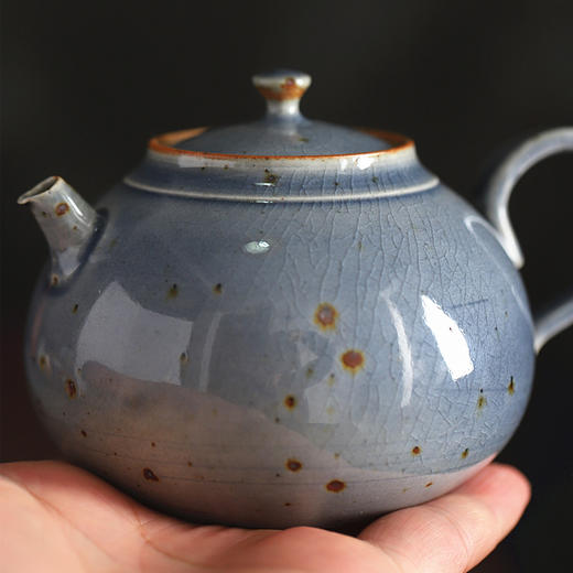 「景德镇纯手工霁青柴烧粗陶茶壶 茶杯」球孔主人壶 个人把玩壶 日式茶壶 霁青开片品茗杯 主人杯 商品图3