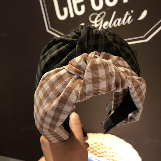 简约交叉打结发箍时尚饰品 女发带创意宽边格纹头箍 商品图2