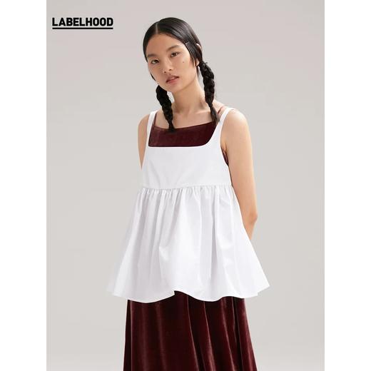 MARCHEN白色背心式褶皱吊带短上衣女 LABELHOOD/蕾虎 MA19SST50 商品图0