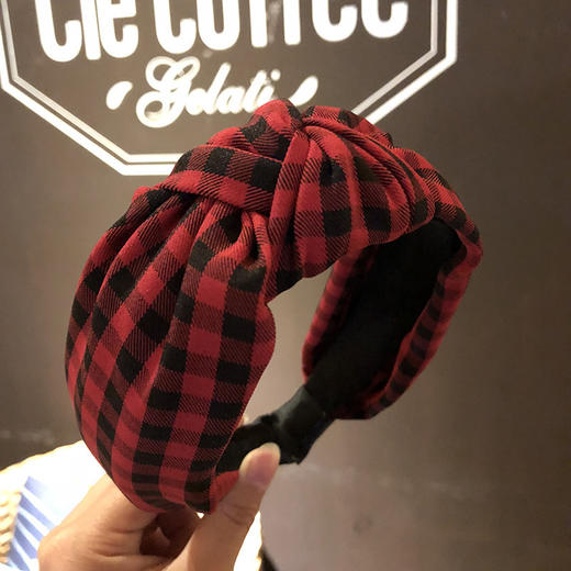 简约交叉打结发箍时尚饰品 女发带创意宽边格纹头箍 商品图3