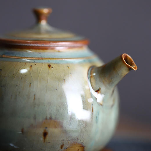 「景德镇全手工球孔蕉叶绿粗陶茶壶茶杯」 窑变釉主人壶 个人把玩陶瓷壶 品茗杯 商品图4