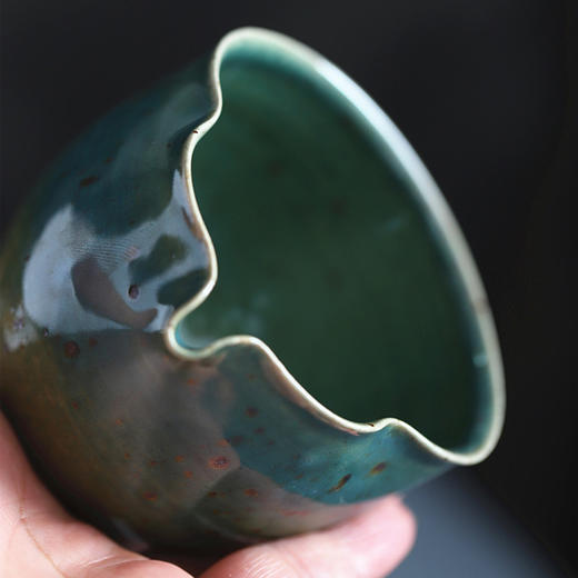 「景德镇全手工球孔蕉叶绿粗陶茶壶茶杯」 窑变釉主人壶 个人把玩陶瓷壶 品茗杯 商品图14