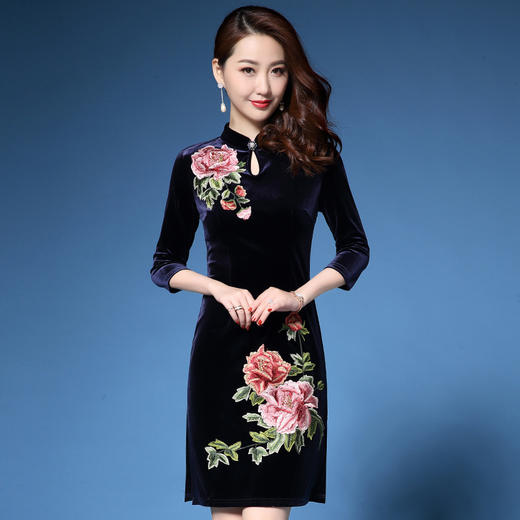 DYSL-Q4226春季装新款优雅丝绒晚礼服连衣裙 商品图0