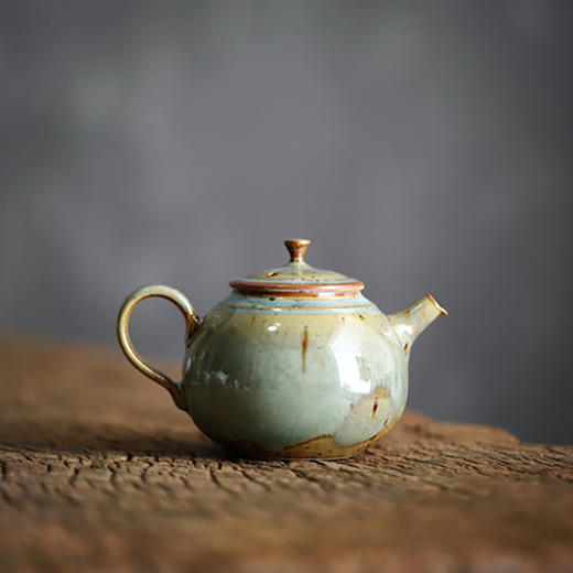 「景德镇全手工球孔蕉叶绿粗陶茶壶茶杯」 窑变釉主人壶 个人把玩陶瓷壶 品茗杯 商品图0