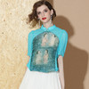 AYK-QF-190405复古印花拼接丝棉夏唐装立领中袖上衣 商品缩略图0