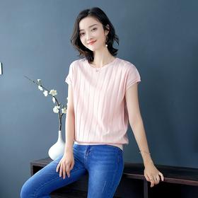 PY-38815      春夏季韩版新款时尚宽松显瘦女装短袖T恤纯色圆领插肩袖打底衫