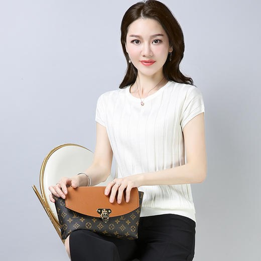PY-39801       春夏季短袖t恤韩版新款冰丝针织衫套头打底衫T恤女上衣 商品图3