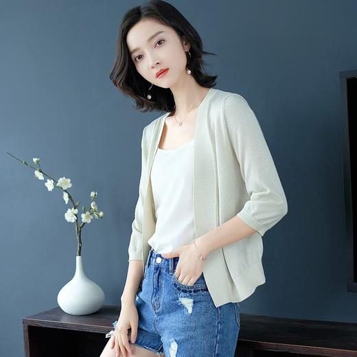 PY-38806      春季新款时尚潮流爆款防晒冰丝针织衫开衫短款中袖薄款女上衣 商品图3