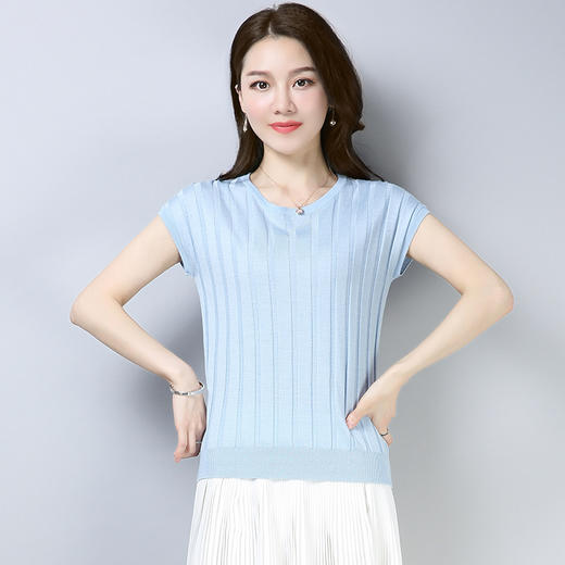 PY-39801       春夏季短袖t恤韩版新款冰丝针织衫套头打底衫T恤女上衣 商品图5