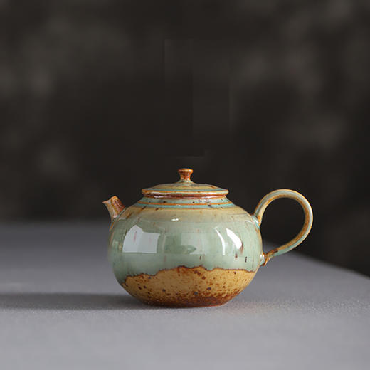 「景德镇全手工球孔蕉叶绿粗陶茶壶茶杯」 窑变釉主人壶 个人把玩陶瓷壶 品茗杯 商品图5
