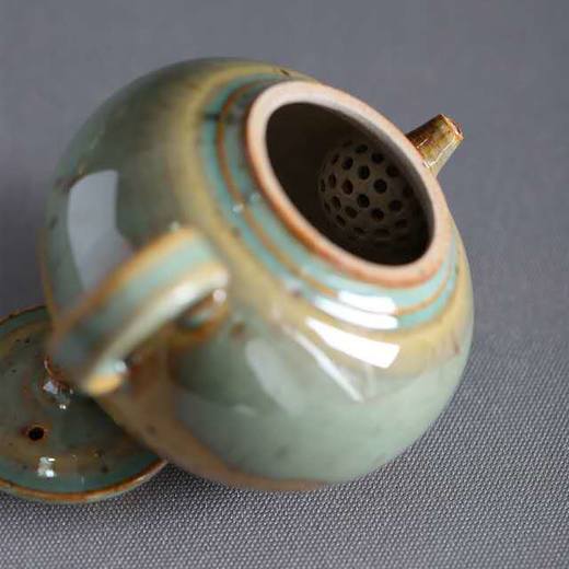「景德镇全手工球孔蕉叶绿粗陶茶壶茶杯」 窑变釉主人壶 个人把玩陶瓷壶 品茗杯 商品图8