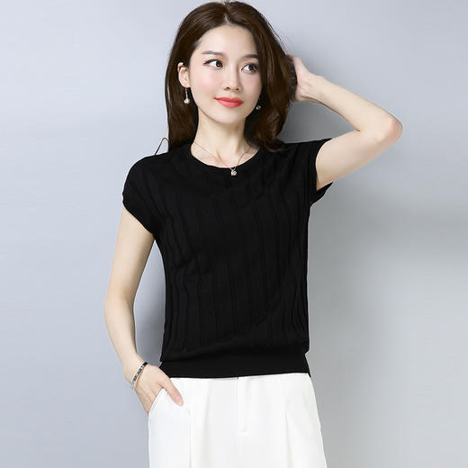 PY-39801       春夏季短袖t恤韩版新款冰丝针织衫套头打底衫T恤女上衣 商品图6