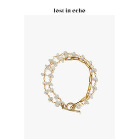 设计师品牌lost in echo不规则片形珍珠链条双层手链